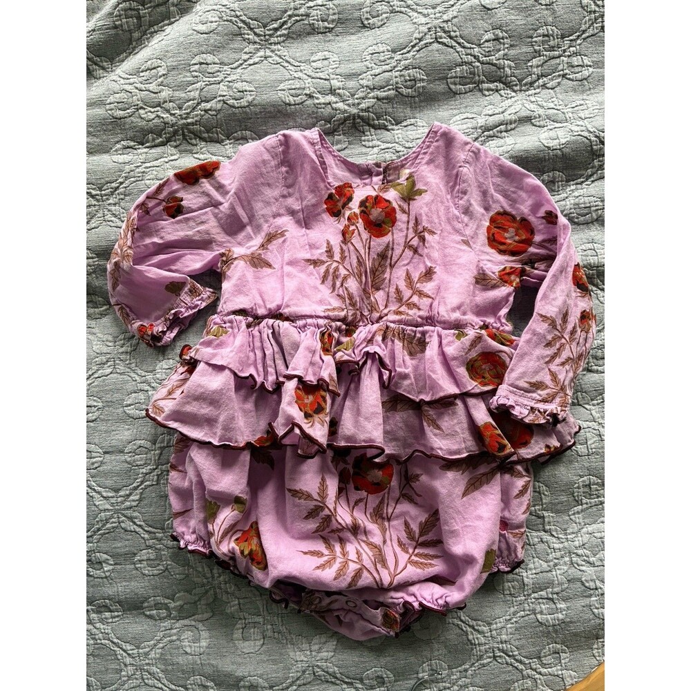 Pink Chicken New York Purple Poppy Floral Ruffle Bubble Romper 2Y Heidi
